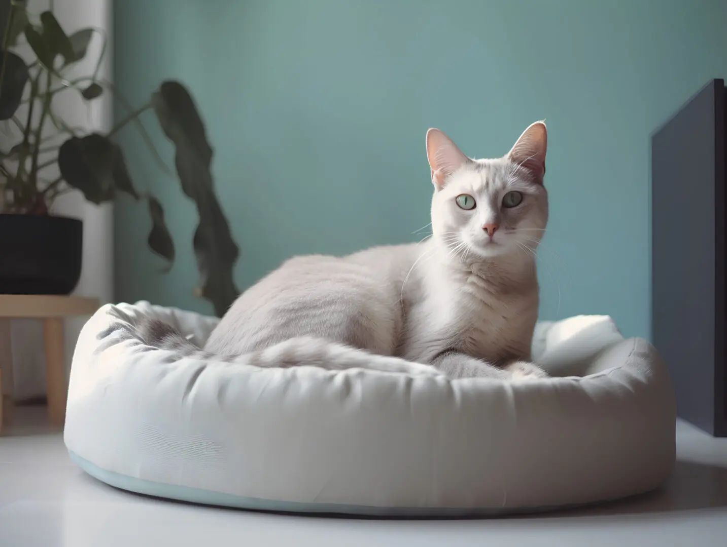 A cat laying on top of a bed.